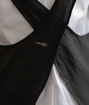 Mandil cruzado lino azabache